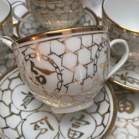 Vintage Chinese Good Fortune Gold teas set - Picture 10 of 16